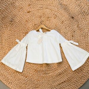 Free People NWT Obviously Yours White Bell Sleeve Cotton Poplin Blouse Size XS